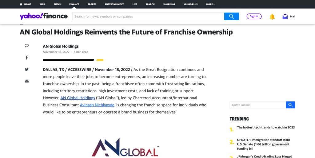 AN Global Holdings Reinvents the Future of Franchise Ownership - Yahoo Finance